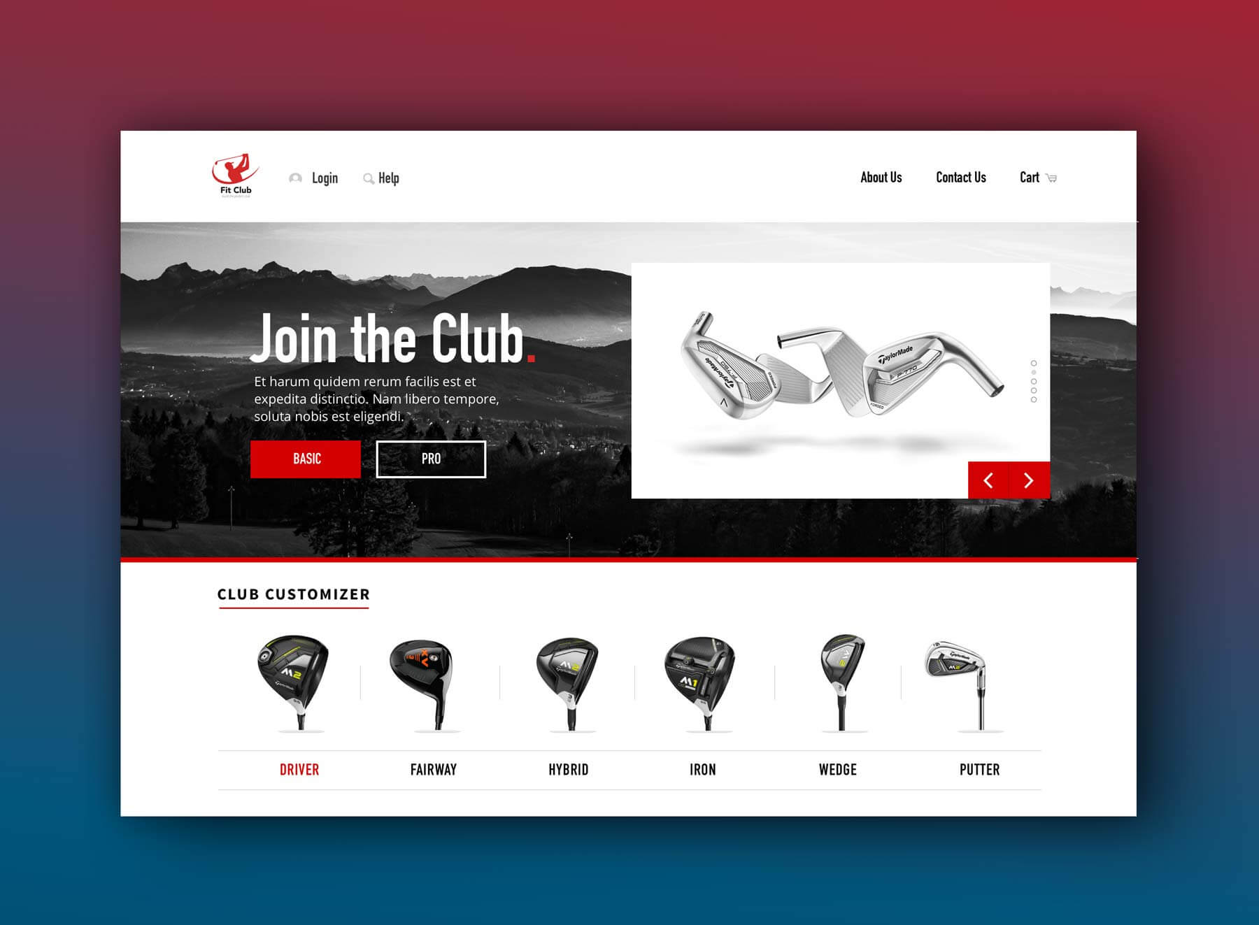 fit club golf main header - above the fold website